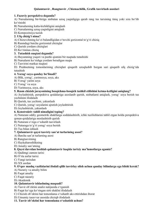 Qalamtasvir , Rangtasvir , Chizmachilik, Grafik tasvirlash asoslari