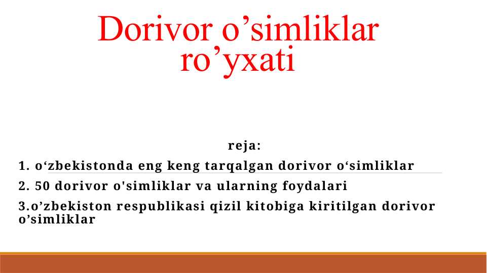 Dorivor o’simliklar ro’yxati