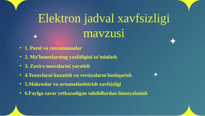 Elektron jadval xavfsizligi