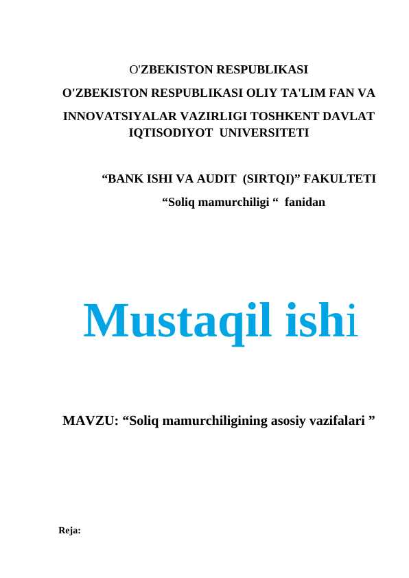 Soliq mamurchiligining asosiy vazifalari
