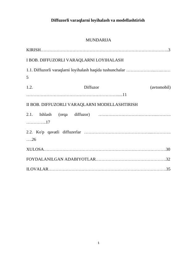 Diffuzorli varaqlarni loyihalash va modellashtirish