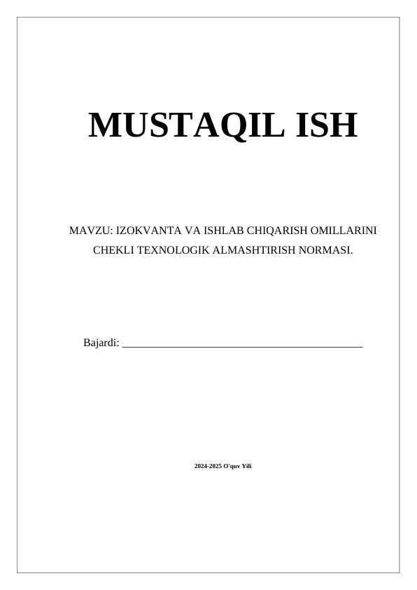 IZOKVANTA VA ISHLAB CHIQARISH OMILLARINI CHEKLI TEXNOLOGIK ALMASHTIRISH NORMASI