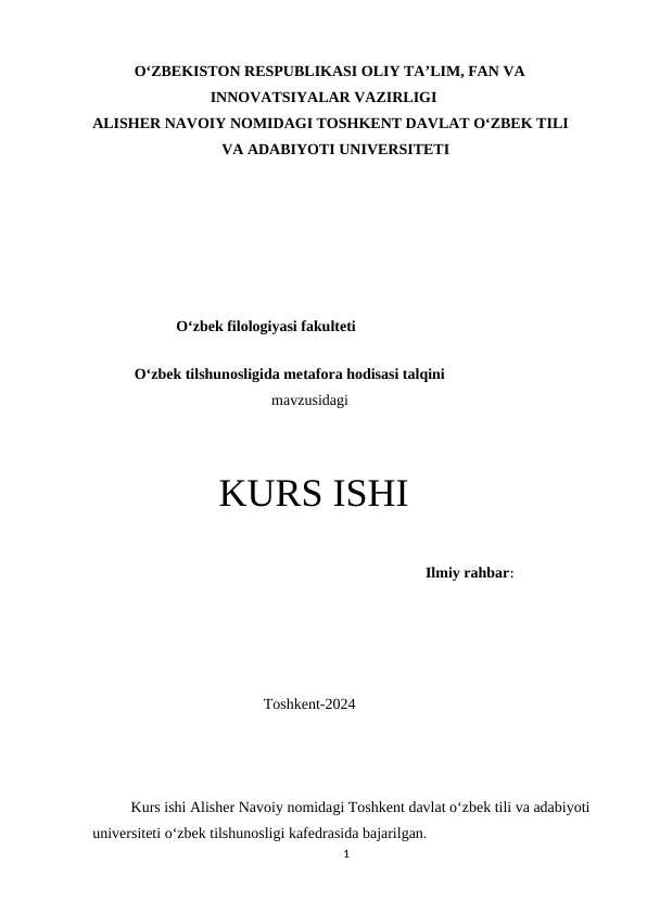 O‘zbek tilshunosligida metafora hodisasi talqini