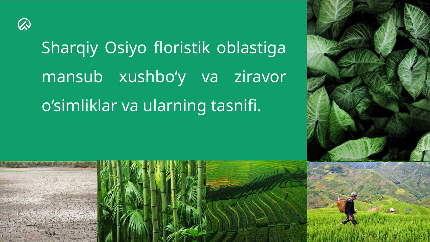 Sharqiy Osiyo floristik oblastiga mansub xushbo‘y va ziravor o‘simliklar va ularning tasnifi.