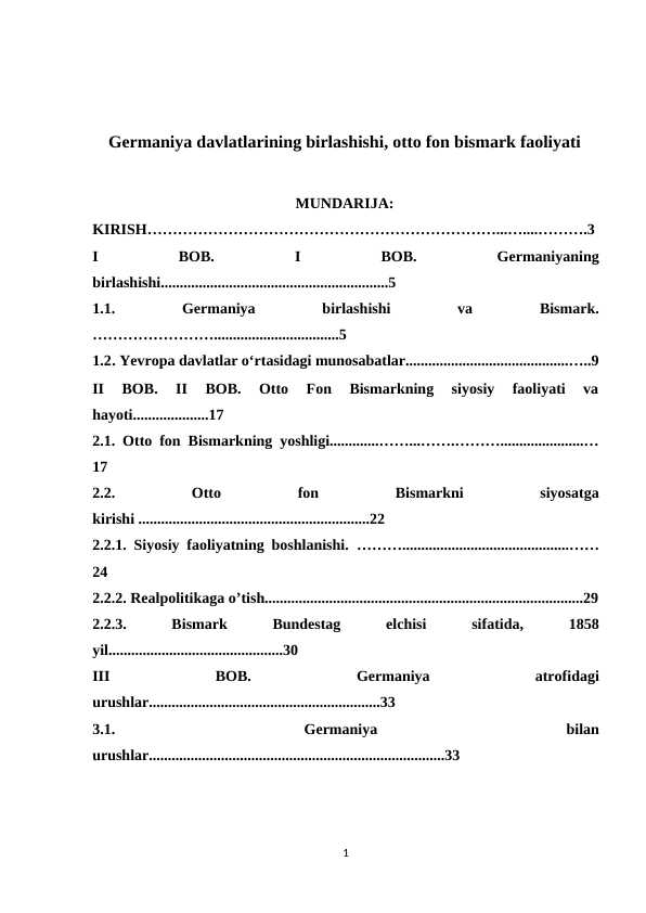Germaniya davlatlarining birlashishi, otto fon bismark faoliyati