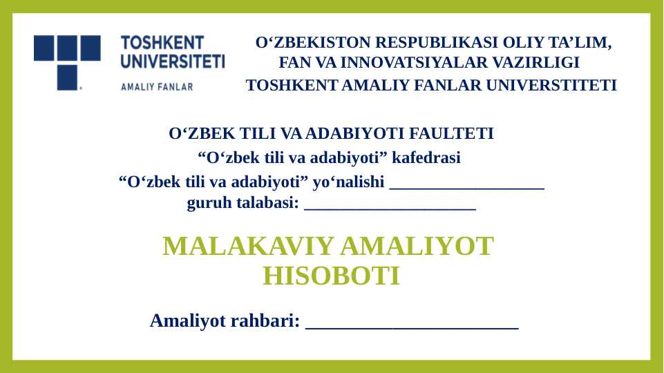 Ona tili va adabiyot amaliyot hisboti