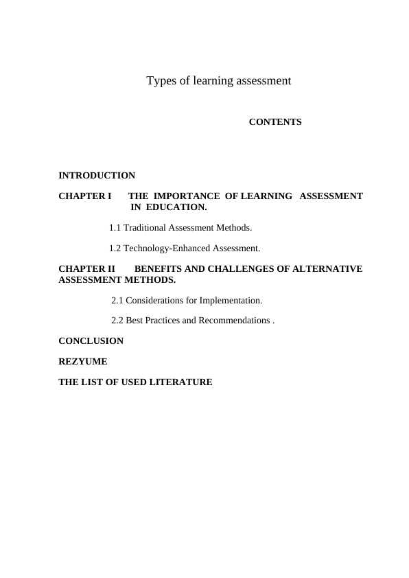 Types of learning assessment