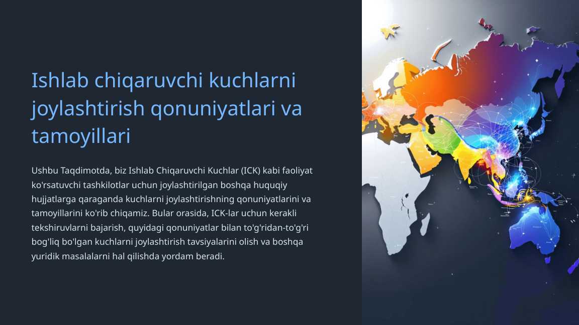 Ishlab chiqaruvchi kuchlarni joylashtirish qonuniyatlari va tamoyillari