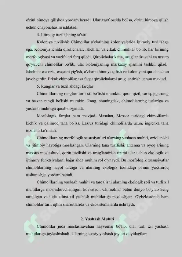 CHUMOLI TURLARINING BIOLOGIK XUSUSIYATLARI