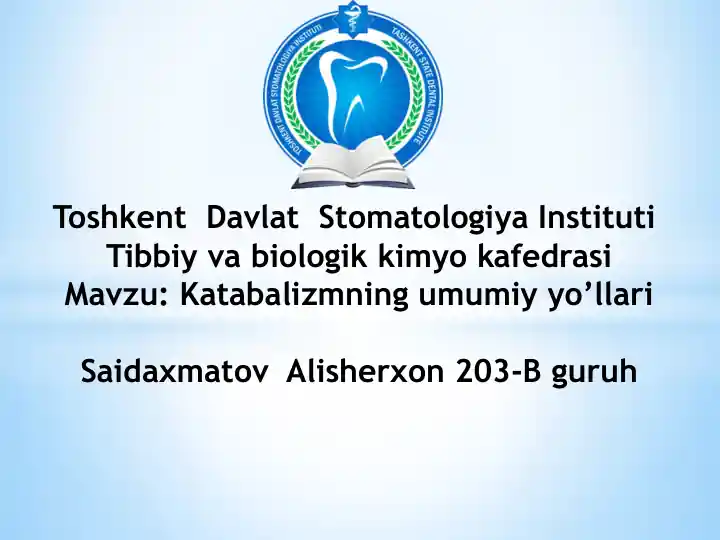 Katabolizmning umumiy yo’llari Biokimyo