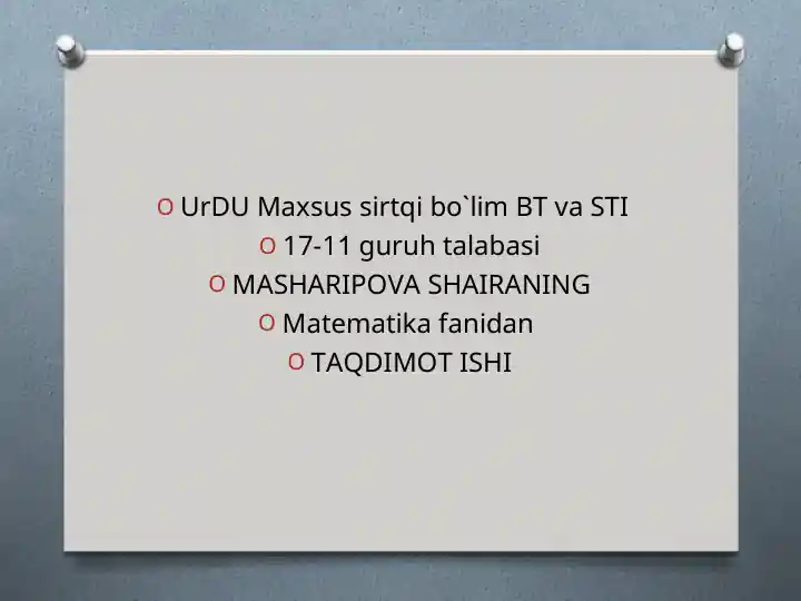 Tekislikda to`g`ri chiziq tenglamalari, kesmalar bo`yicha tenglamasi