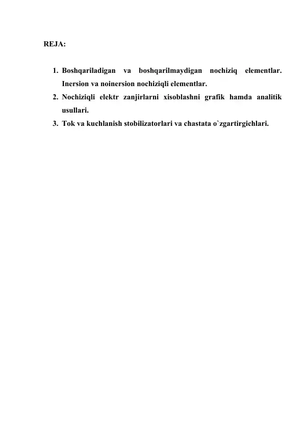 Nochiziqli zanjirlar va elektron stabilizatorlar