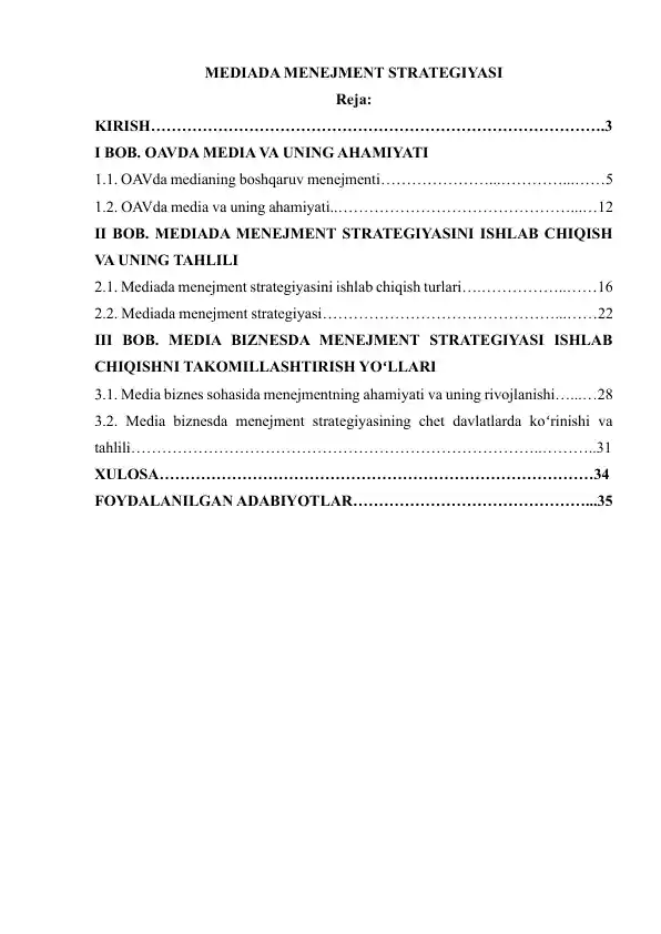 MEDIADA MENEJMENT STRATEGIYASI