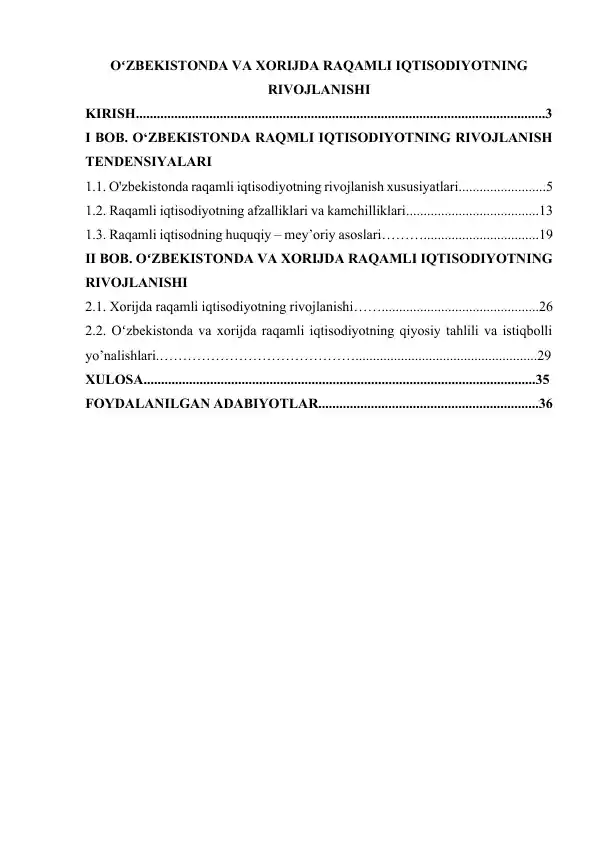 OʻZBEKISTONDA VA XORIJDA RAQAMLI IQTISODIYOTNING RIVOJLANISHI
