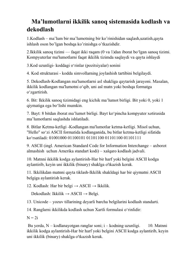 Axborotlarni kodlash va dekodlash