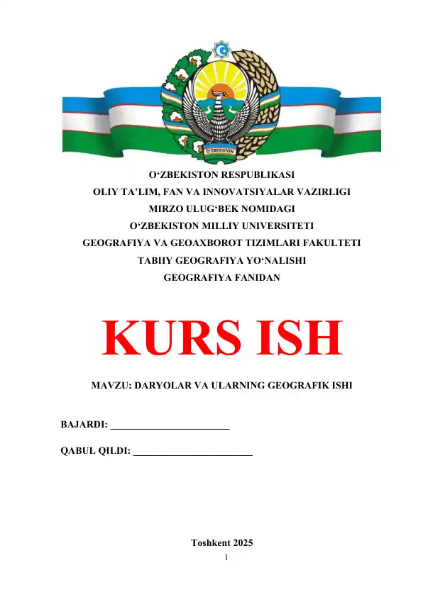 DARYOLAR VA ULARNING GEOGRAFIK ISHI