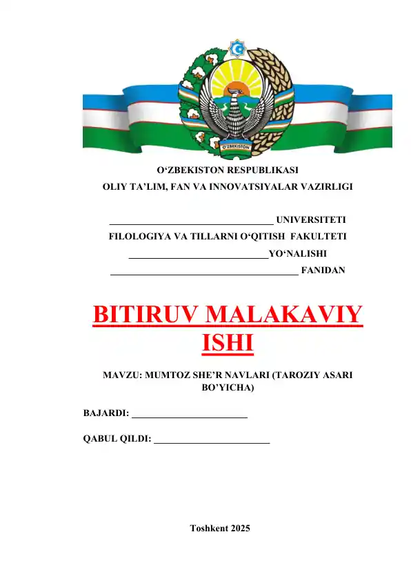 MUMTOZ SHE’R NAVLARI (TAROZIY ASARI BO’YICHA)