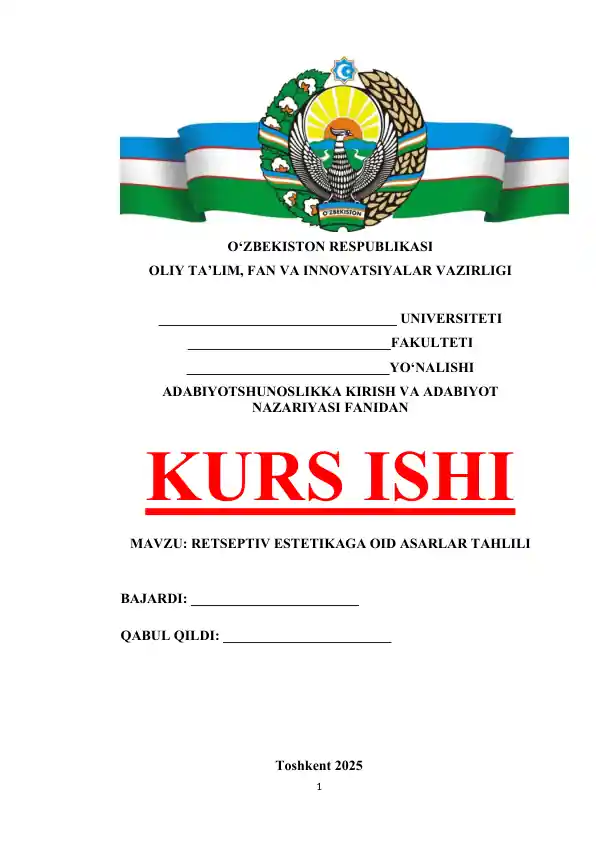 RETSEPTIV ESTETIKAGA OID ASARLAR TAHLILI
