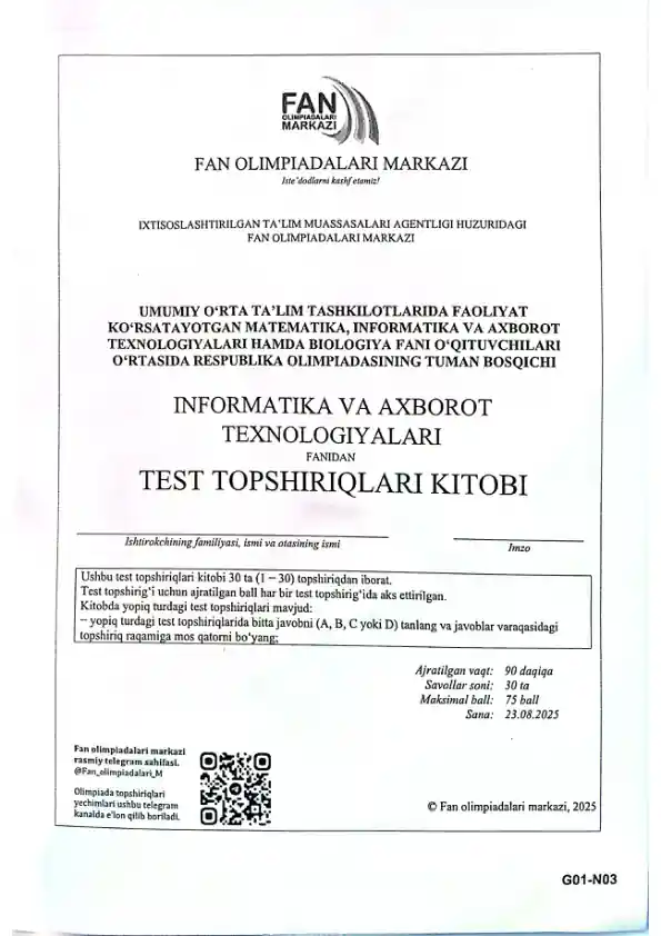 O‘qituvchi olimpiada savollari