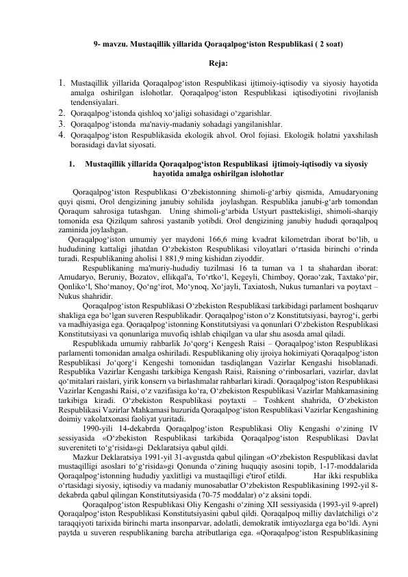 Mustaqillik yillarida Qoraqalpog‘iston Respublikasi
