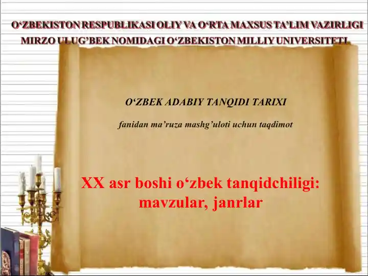 XX asr boshi o‘zbek tanqidchiligi: mavzular, janrlar