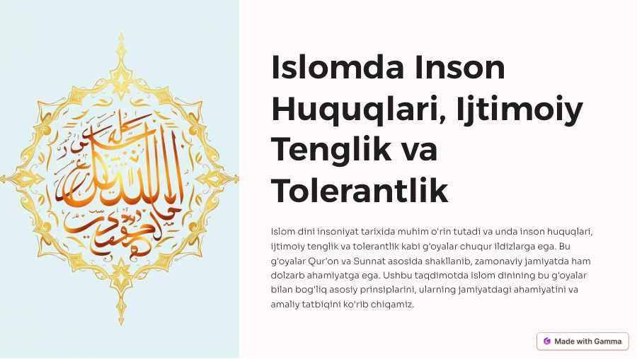 Islomda Inson Huquqlari Himoyasi, Ijtimoiy Tenglik va Tolerantlik G’oyalari