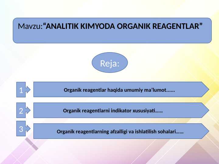 ANALITIK KIMYODA ORGANIK REAGENTLAR