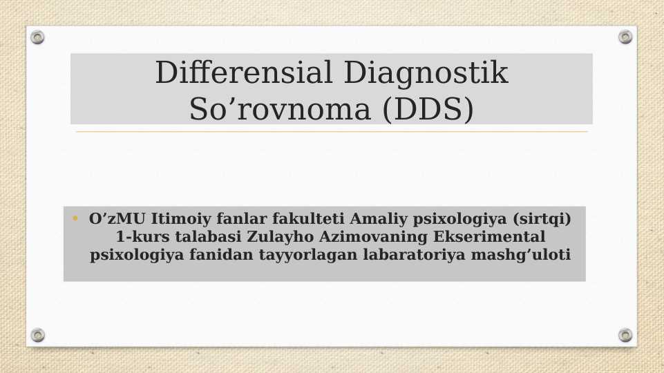 Differensial Diagnostik So’rovnoma (DDS)
