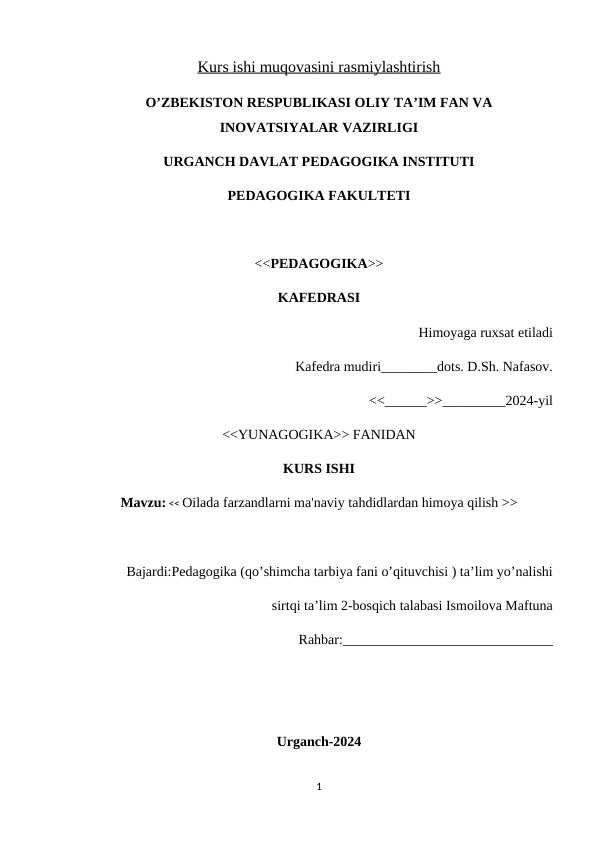 Oilada farzandlarni ma'naviy tahdidlardan himoya qilish