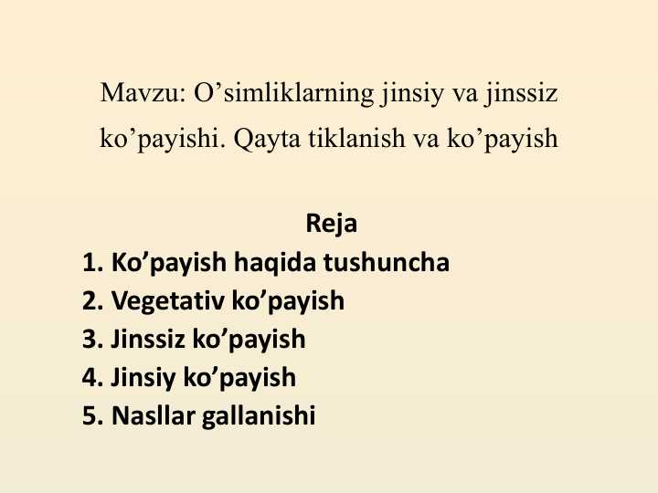 Pdf .O’simliklarning jinsiy va jinssiz ko’payishi. Qayta tiklanish va ko’payish