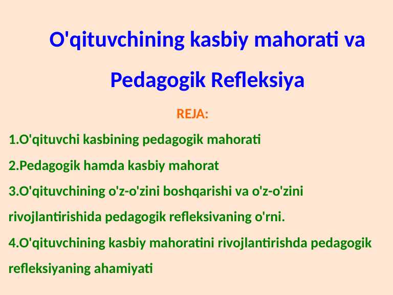 O'qituvchining kasbiy mahorati va Pedagogik Refleksiya