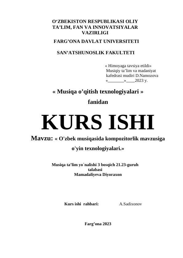O'zbek musiqasida kompozitorlik mavzusiga o'yin texnologiyalari