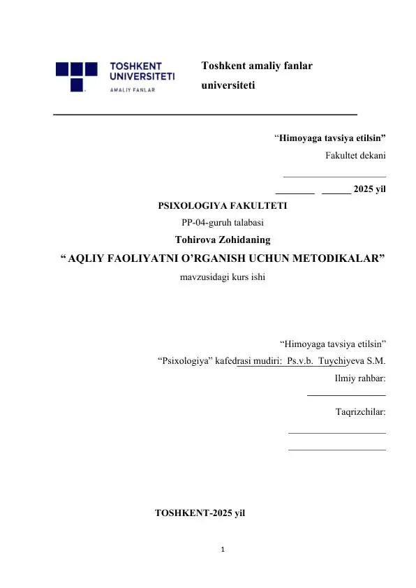 Aqliy faoliyatni o'rganish uchun metodikalar