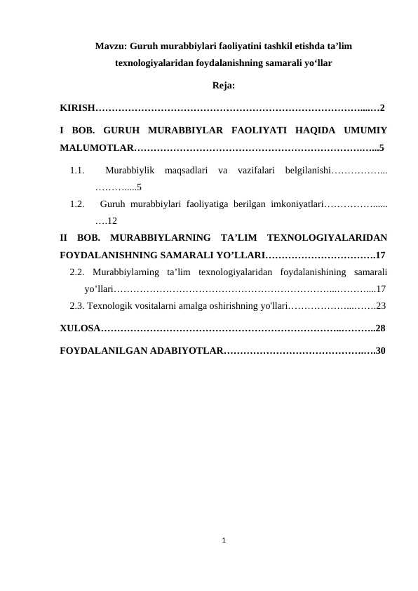 Guruh murabbiylari faoliyatini tashkil etishda texnologiyalardan foidalanish