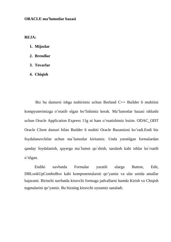 ORACLE ma’lumotlar bazasi