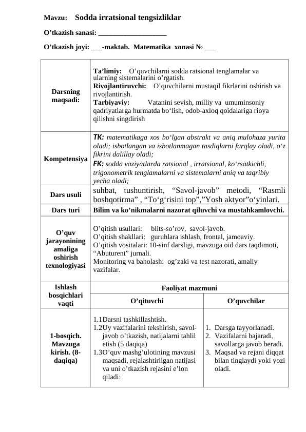 Sodda irratsional tengsizliklar