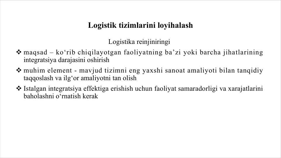 Logistik tizimlarini loyihalash