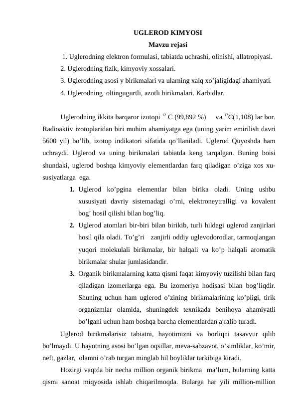 UGLЕRОD KIMYOSI
