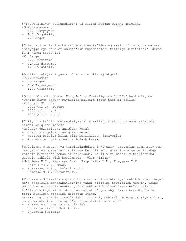 Inklyizif taʼlimdan test 2024