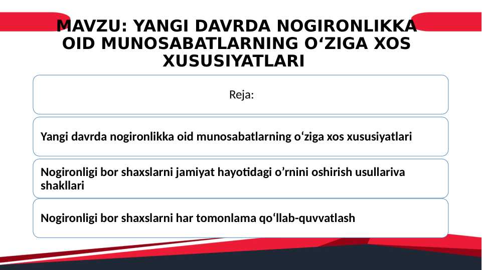 YANGI DAVRDA NOGIRONLIKKA OID MUNOSABATLARNING OʻZIGA XOS XUSUSIYATLARI