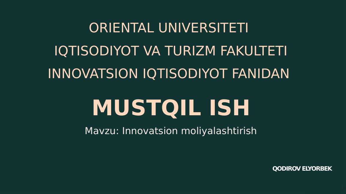Innovatsion moliyalashtirish