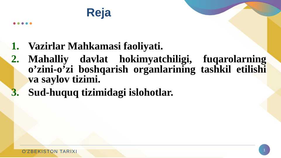 O‘zbekistonda demokratik, fuqarolik jamiyati asoslarining shakllanishi, amalga oshirilgan siyosiy islohotlar.