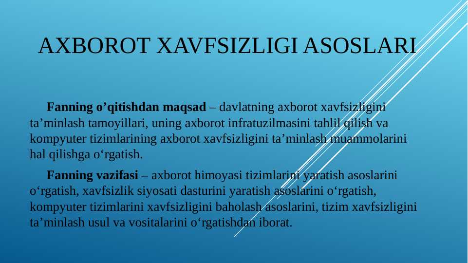 Axborot xavfsizligi asoslari
