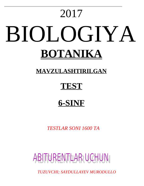 6-sinf mavzulashtirilgan test savollari