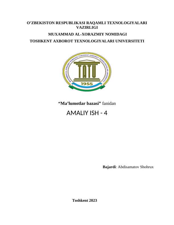UNION, INTERSECT va MINUS standart buyruqlardan foydalanish