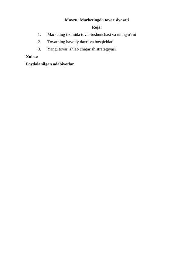 Marketingda tovar siyosati