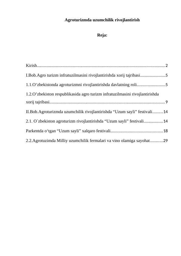 Agroturizmda uzumchilik rivojlantirish
