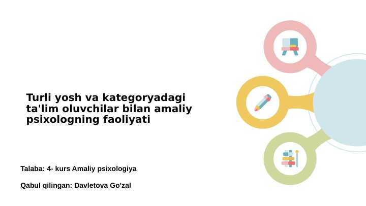 Turli yosh va kategoriyadagi ta'lim oluvchilar bilan amaliy psixologning ish olib borishi