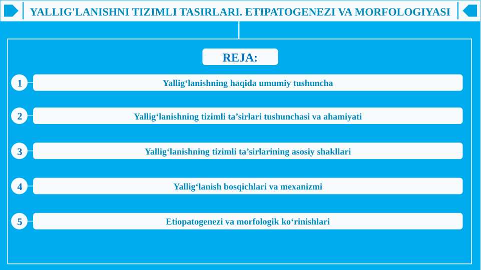 Yallig'lanishni tizimli tasirlari. Etipatogenezi va morfologiyasi.