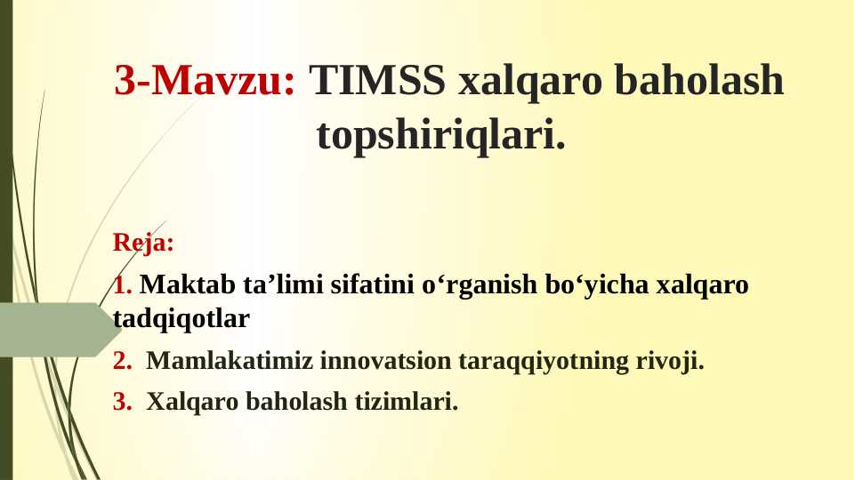 TIMSS xalqaro baholash topshiriqlari.